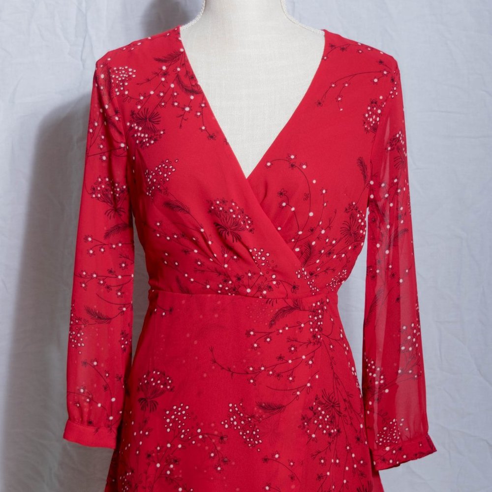 Madewell Red Hazelwood Floral Faux Wrap Dress